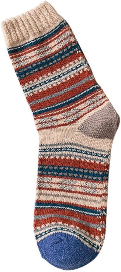 5 Pair/Lot Men's Wool Socks Stripe Casual Thick Cotton Winter Warm Male