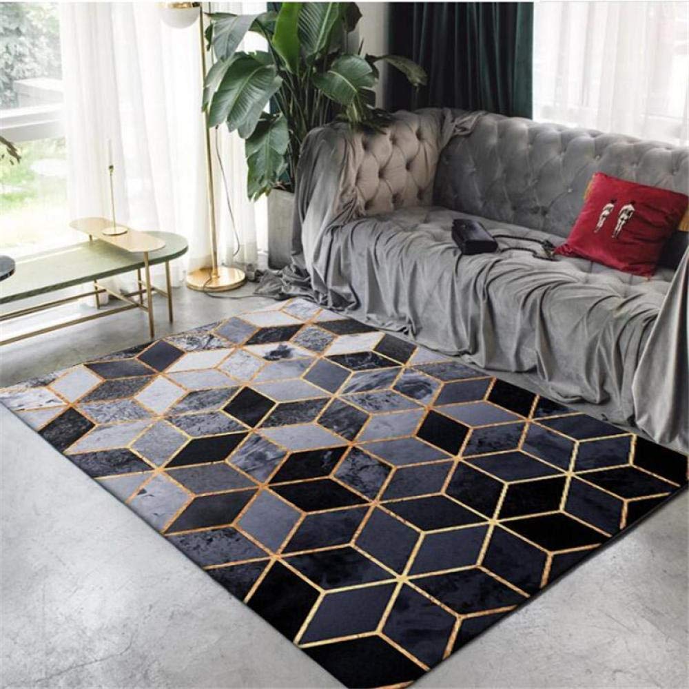 Tapis de salon polyester bleu noir or 120x160cm pour grand espace moderne