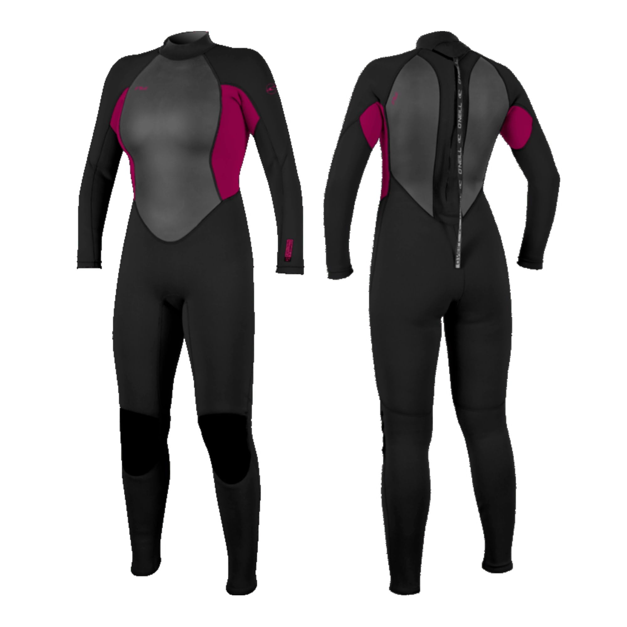 O'NEILL Reactor-2 3/2 mm Back Zip Fullsuit Women's Wetsuit (BLK/PUNKPNK, 8)