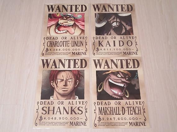 Amazon ロ ワンピース 海軍発行公式手配書 四皇4種セット カイドウビッグマムシャンクス黒ひげ 日本製 ポスター 約40 29 8cm アイドル 芸能人グッズ 通販