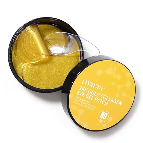 LIYALAN Parches de oro de 24 quilates para debajo de los ojos, 60 máscaras para ojeras e hinchazón debajo de los ojos, tratamiento para mujeres y
