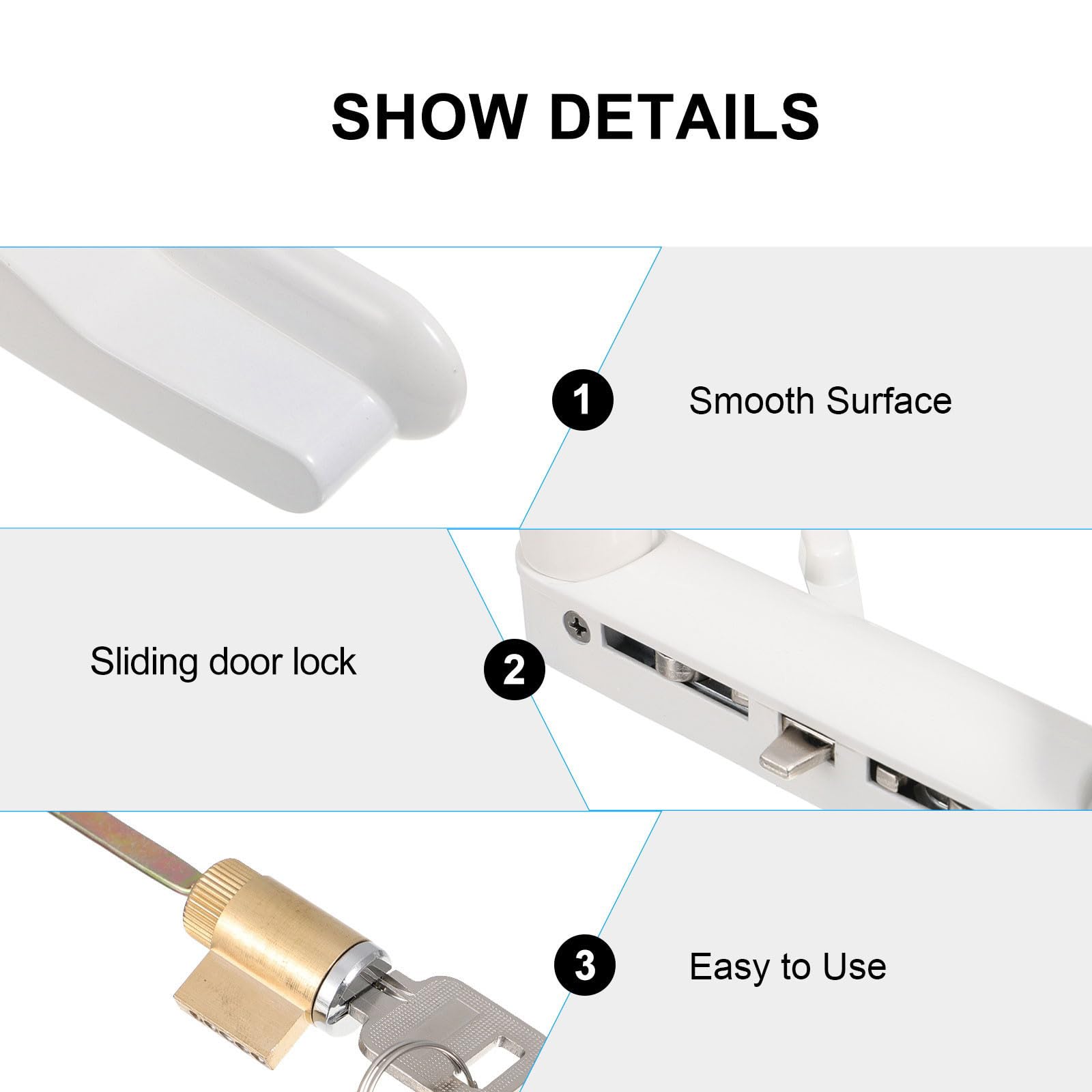 Serrure de Porte Coulissante en Alliage de Zinc Blanc, Verrouillage