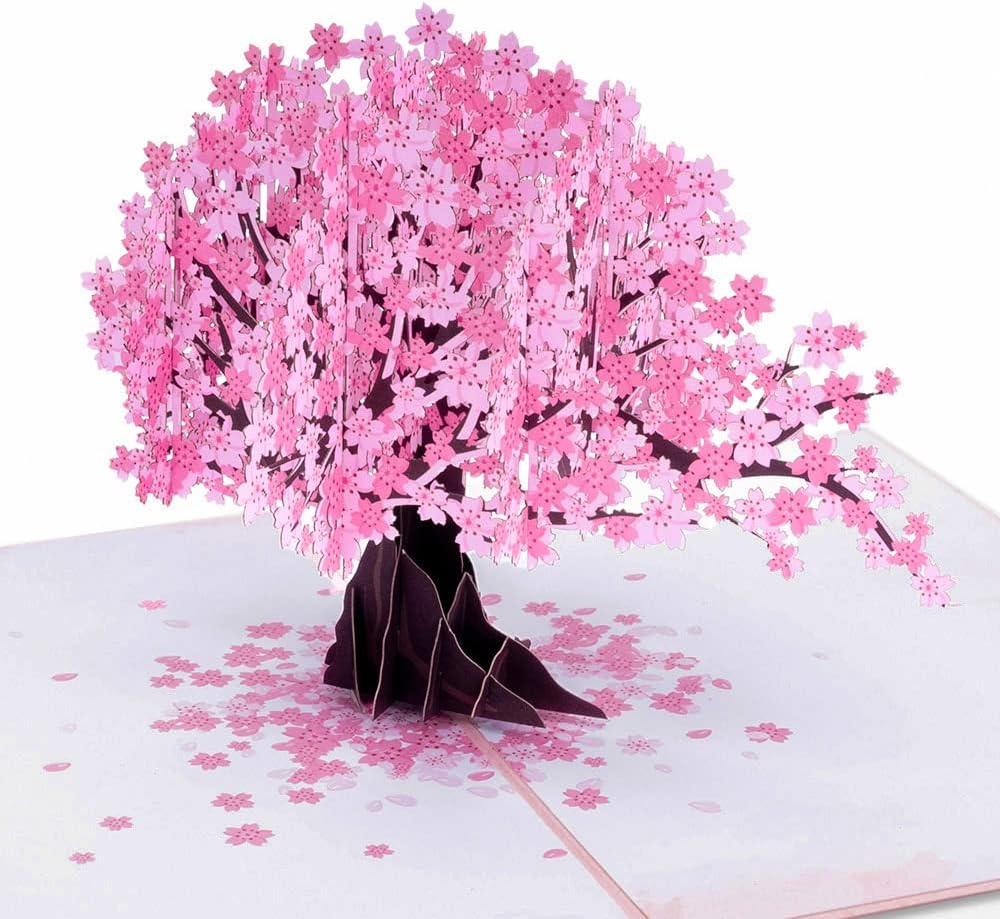 Paper Love 3D Cherry Blossom Pop Up Card, Gift for Birthday, Wedding, Anniversary, Thank You, Get Well, Valentines Day, Mothers Day & All Occasions, 5" x 7" Includes Envelope and Note Tag