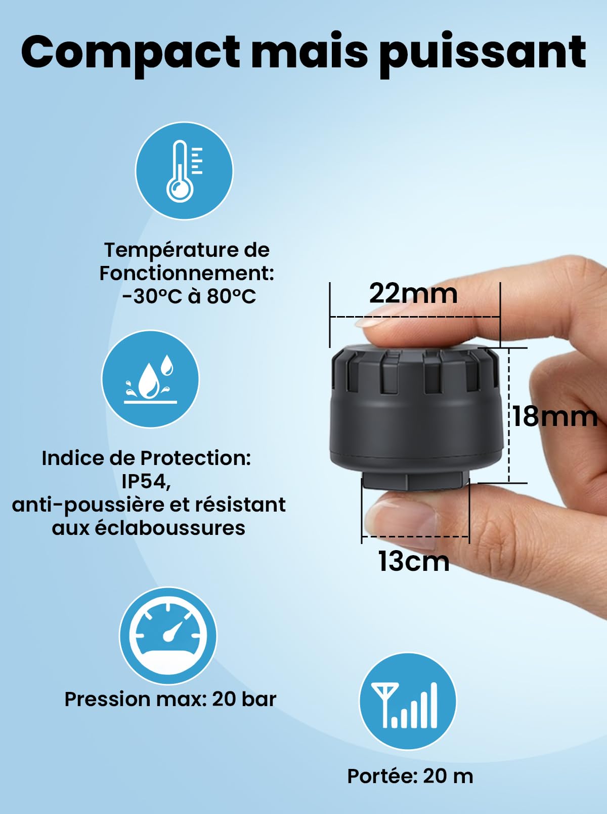Système de Surveillance de la Pression des Pneus TPMS Capteurs de Pression des Pneus sans Fil pour Moto et Voiture avec Application Fonction D'alarme de Température de (4PCS)