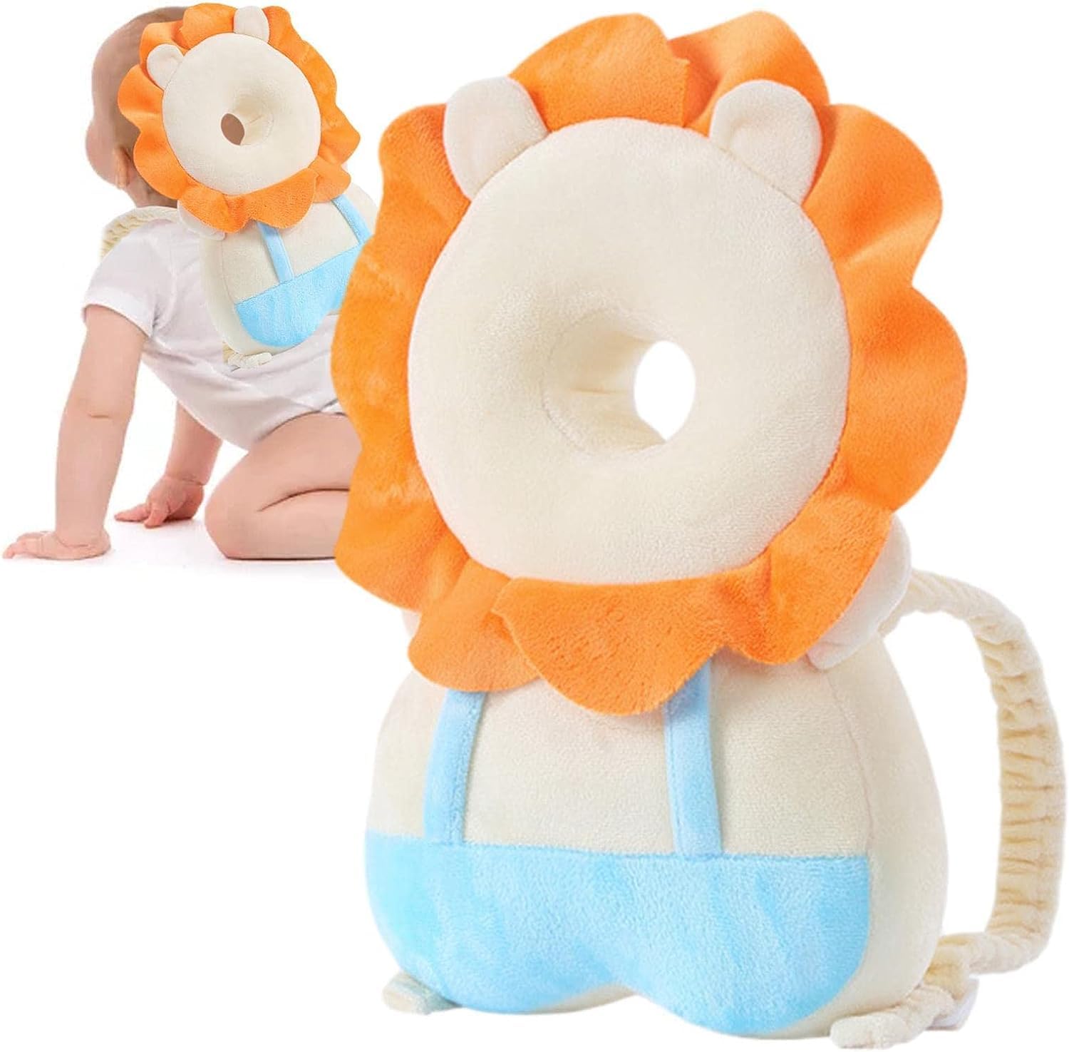 Baby Head Protector Backpack, Toddler Toddler Head Protector for Crawling, Adjustable Toddler Head Protective Safety Soft Pads for Walking (Lion)
