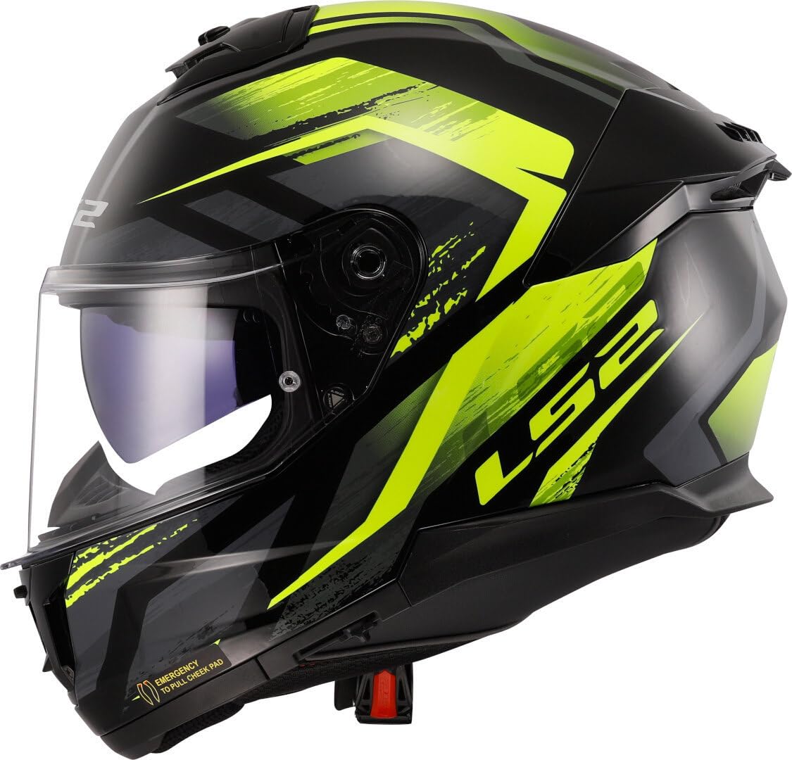 LS2, Casco Moto Integrale STREAM II FURY Gloss Black H-V Yellow, L