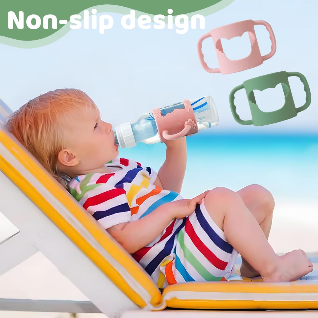 2 Pezzi Manici per Biberon, Maniglia per Bottiglia di Ampio Calibro, Impugnatura per Biberon Silicone, Baby Feeding Portaborraccia, per Biberon con Diametro Esterno Superiore a 5.5cm