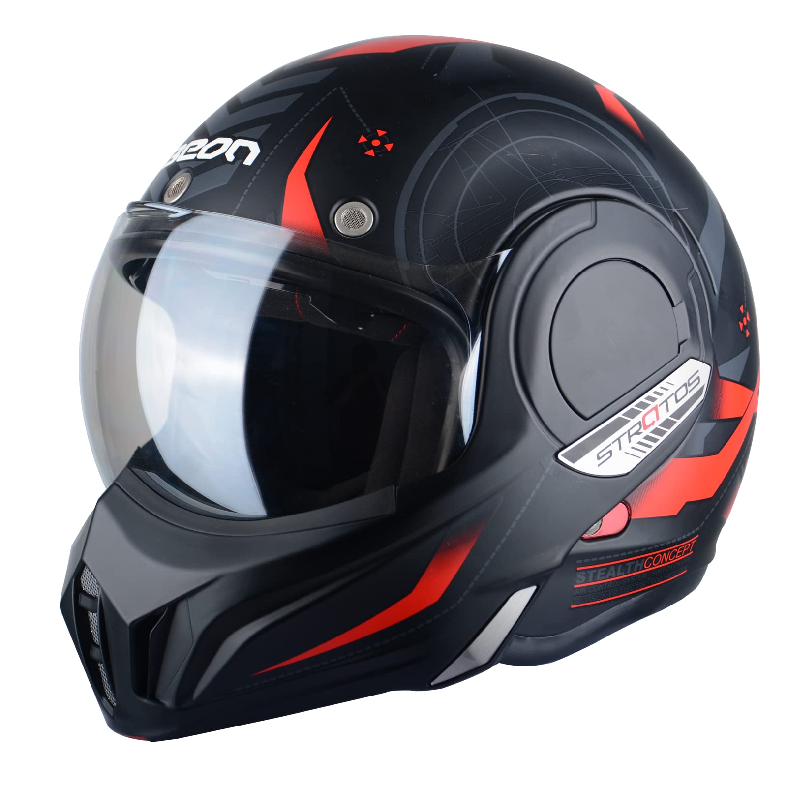 BEON Full Face Motorcycle Helmet DOT Approved, 180° Reversible Chin Guard Modular Pilot Helmet with Anti-Fog Dual Visors and Bluetooth Headset Slots for Adult Men Women (S-XXL)