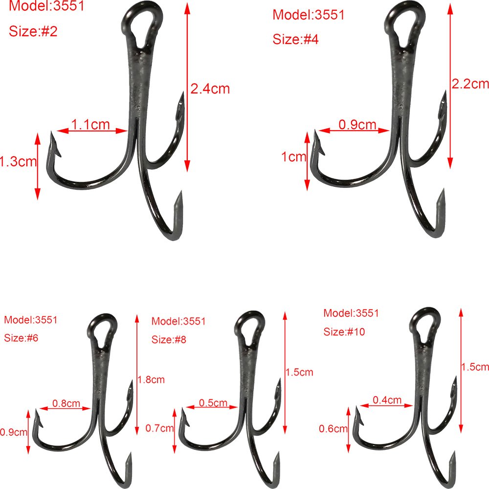 Jumping fish 100pcs 3551 Size 2 4 6 8 10 Round Bend Strong Sharp Fishing Treble Hooks Fishing Hooks for Saltwater Fishing (100pcs #8)