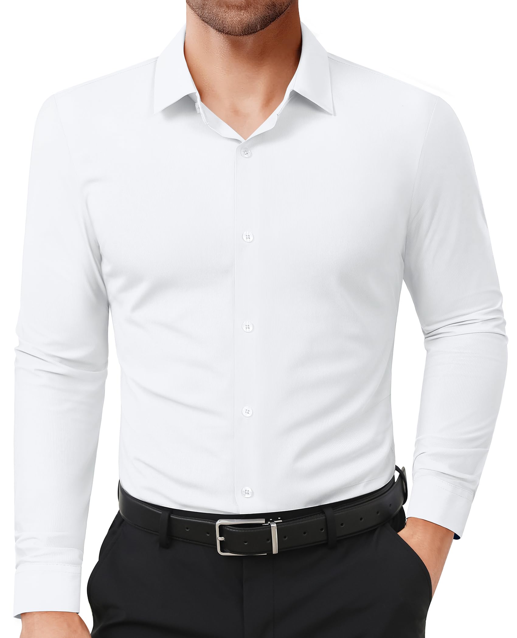 Lion Nardo Slim Fit Dress Shirts for Men Stretch Muscle Fit Long Sleeve Dress Shirts Wrinkle Free Formal