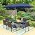 Sophia & William 8 Pieces Patio Dining Furniture with 13 Ft Navy Double-Sided Twin Umbrella, Outdoor Rattan Chairs & Metal Table Set with Cushions and Umbrella Hole for Backyard Porch Poolside