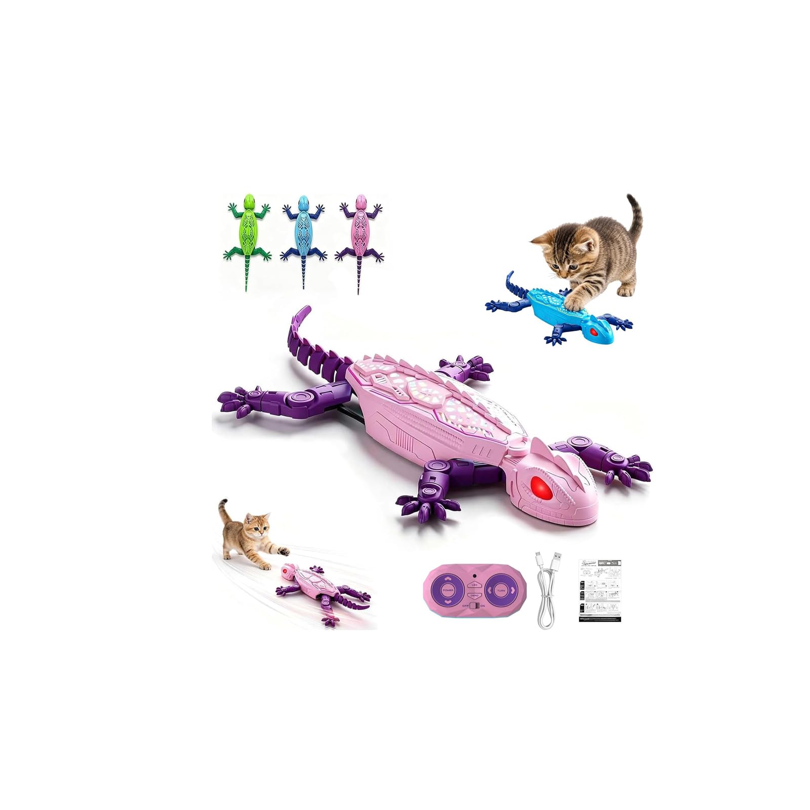 Gecko Rush Cat Toy,Remote Control Wall Climbing Gecko Toy,Glowing Eyes