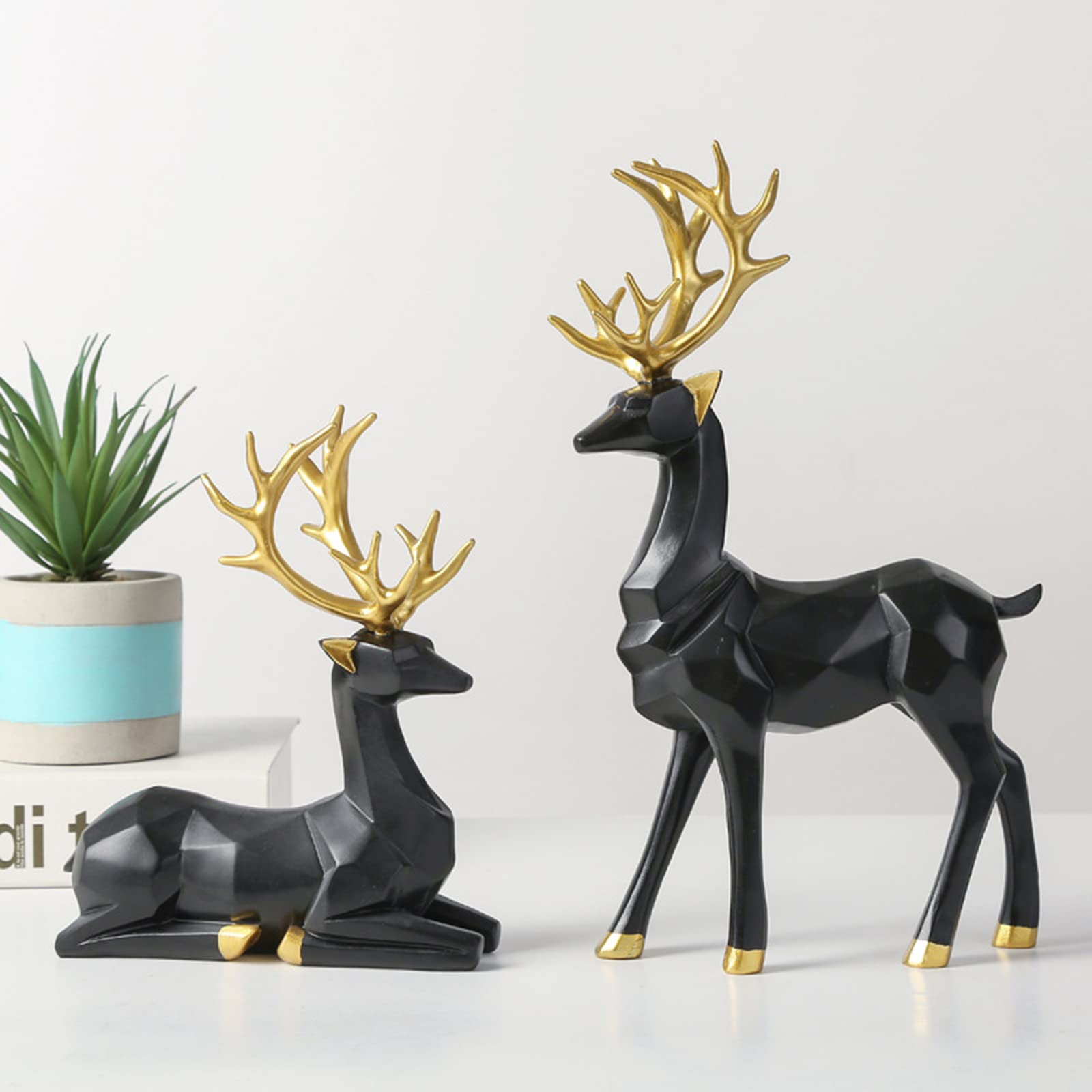 BZHIB 2-Pc Reindeer Statue Christmas Decoration,eometric Reindeer Christmas Statue,Home Office Holiday Tabletop Christmas Decor Figurine,Small,Black