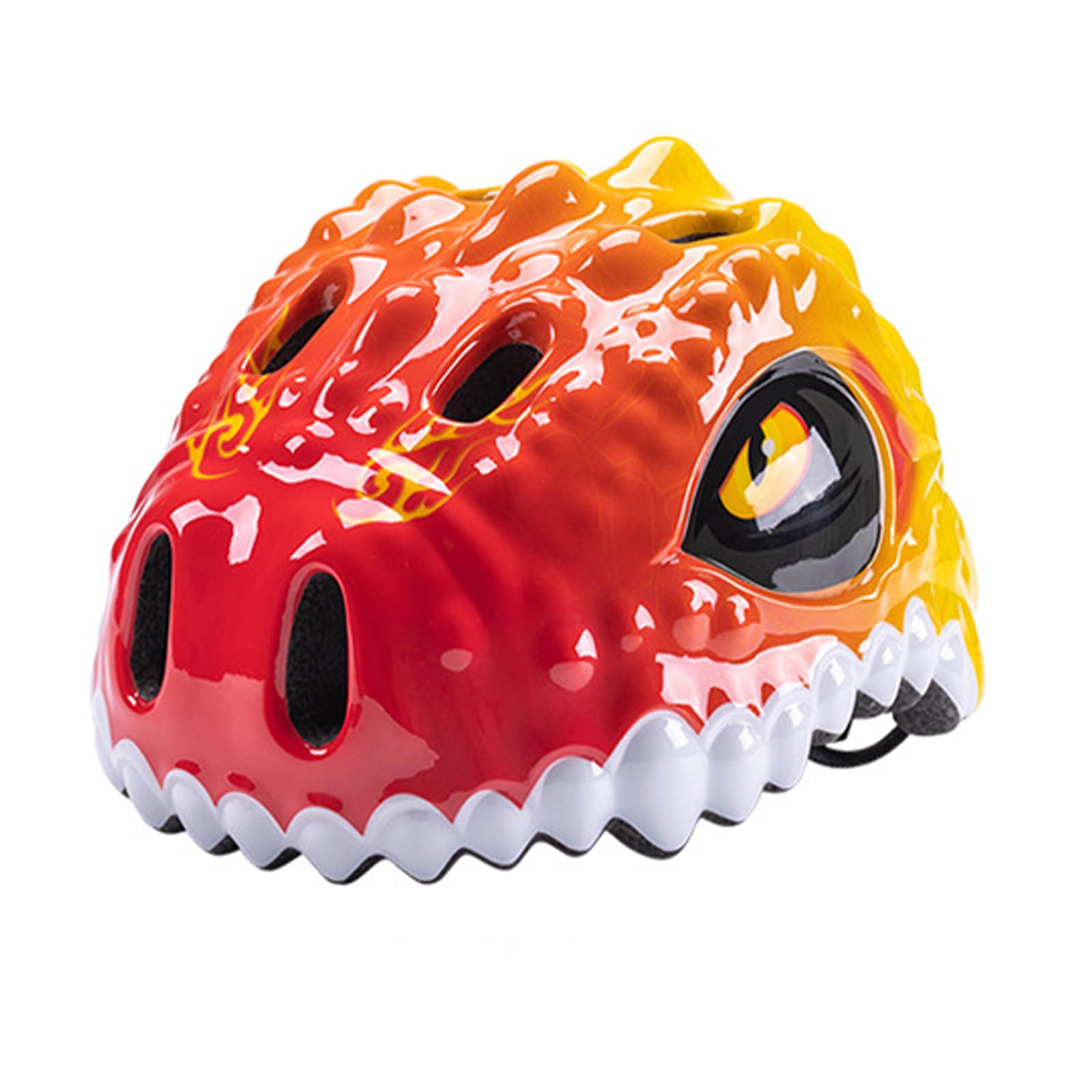 Casco de Bicicleta Ajustable, Casco Deportivo Ligero y Transpirable, Lindo Casco de Bicicleta con diseño de Dinosaurio para Bicicleta, patineta, Scooter, Patinaje (Rojo y Amarillo)