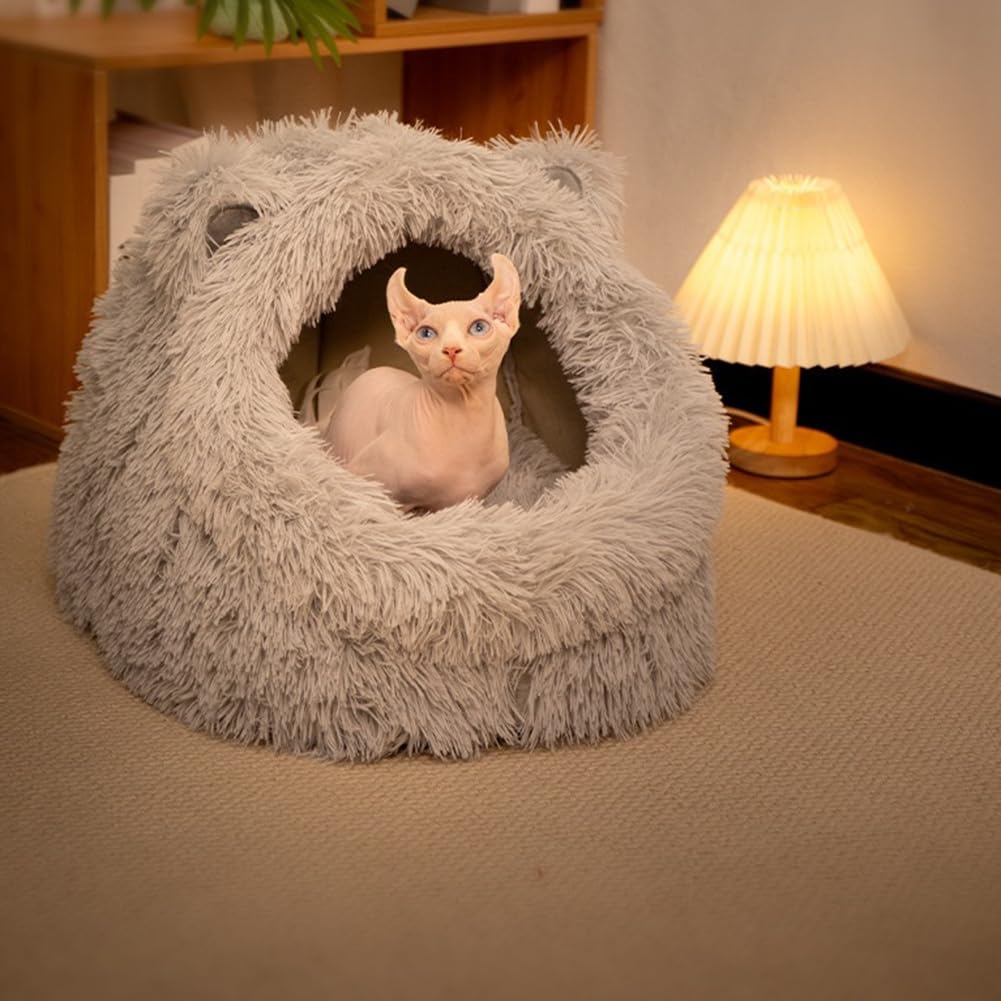 Cucciola per Gatti in Peluche, Cuccia per Gatti, Cuccia Semi-Chiusa per Cani, Cuccia per Animali Domestici Rimovibile e Lavabile L