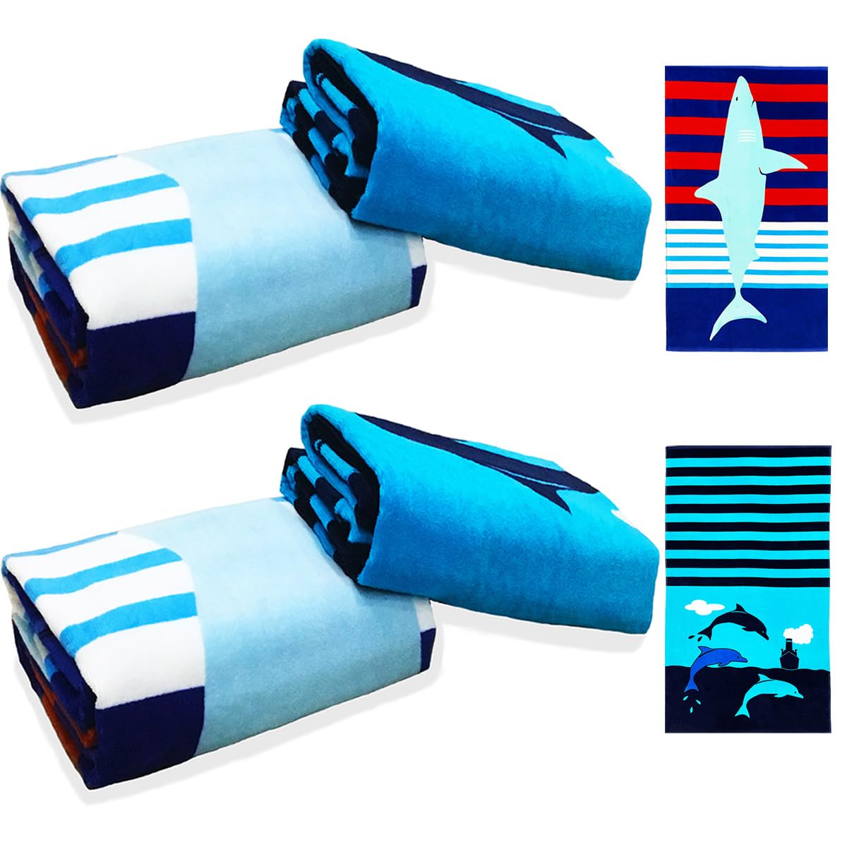 YIFONTIN 4-Pack Beach Towels 100% Cotton Extra Large XL 34"x63" Soft Absorbent Velour Throw Blanket Gift for Bath Holiday Swimming Pool Sports Camping