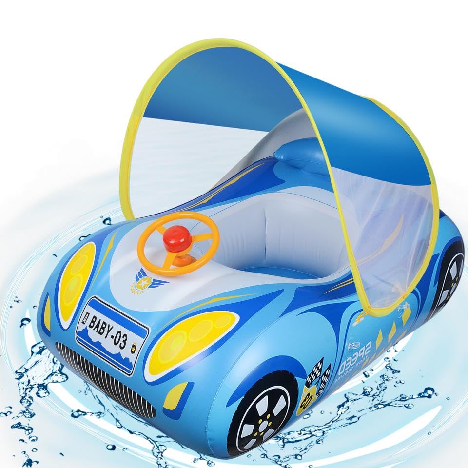 Flutuador bebé com guarda-sol Ninonly piscina com guarda-sol bebé para crianças de proteção solar UPF50 removível flutuante insuflável para bebé insuflável ideal para crianças de 1 a 4