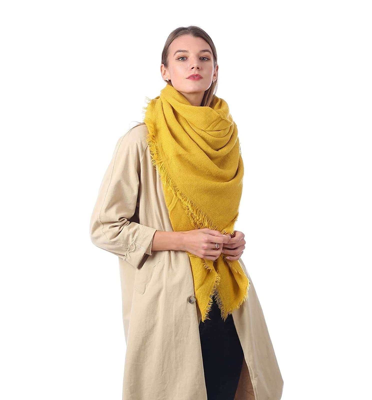 Szalik Zimowy Szalik Damski Szalik Zimowy Wrap Monochromatyczny Szalik Kwadratowy Z Frędzlami Ciepły Trójkątny Szalik Szalik Szal(B)