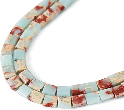 Beadthoven 69pcs 5mm Tila Beads Aqua Terra Jasper Beads 2-Hole Flat Rectangle Seed Beads Small Gemstone Tila Beads Spacers for Jewelry Making Earrings Multi-Strand Bracelet Necklace DIY Crafts