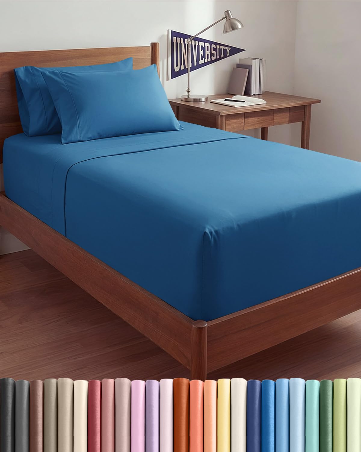 CGK Extra Deep Twin XL Sheet Set - 4pc College Dorm Room - Denim Blue