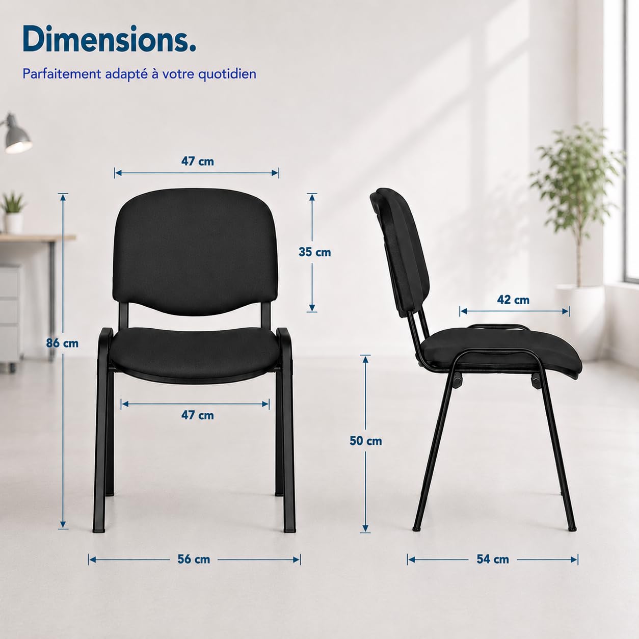 Topsit Lot de 2 Chaises Visiteur ISO Chaise de conférence empilable et Confortable avec Assise et Dossier rembourré