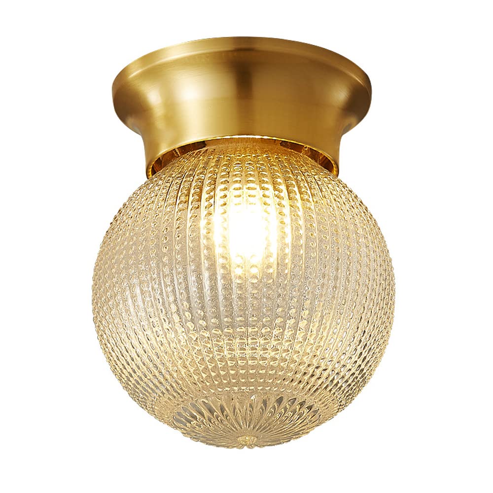 FYZDLAOR Brass Ceiling Light,Semi Flush Mount Ceiling Light Fixtures,Glass Lampshade Ceiling Light for Hallway, Entryway, Bathroom,Cloakroom(with E27 Bulb)