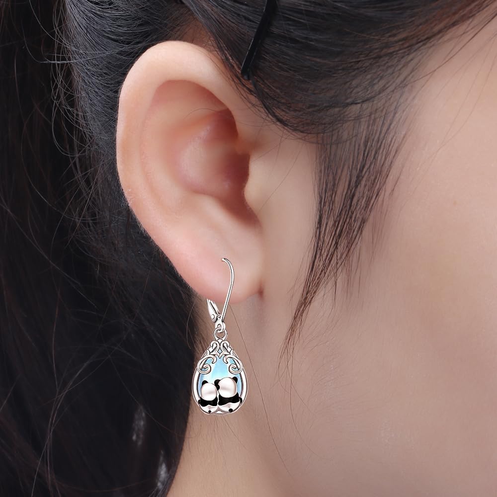 Panda Earrings for Women Panda Bear Moonstone Earrings Sterling Silver Filigree Cute Animal Dangle Hypoallergenic Jewelry Mothers Day Christmas Birthday Gifts - Image 4