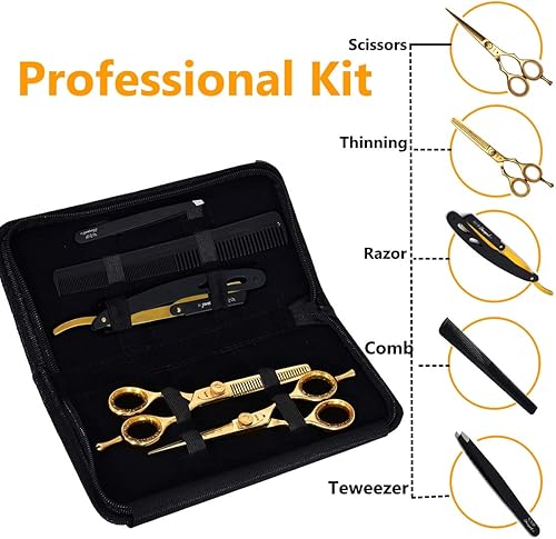 Miniatura 8 de Kit profesional de tijeras de corte de pelo – Tijera de peluquería con borde de maquinilla de afeitar de 5.5 pulgadas, tijeras japonesas de corte de