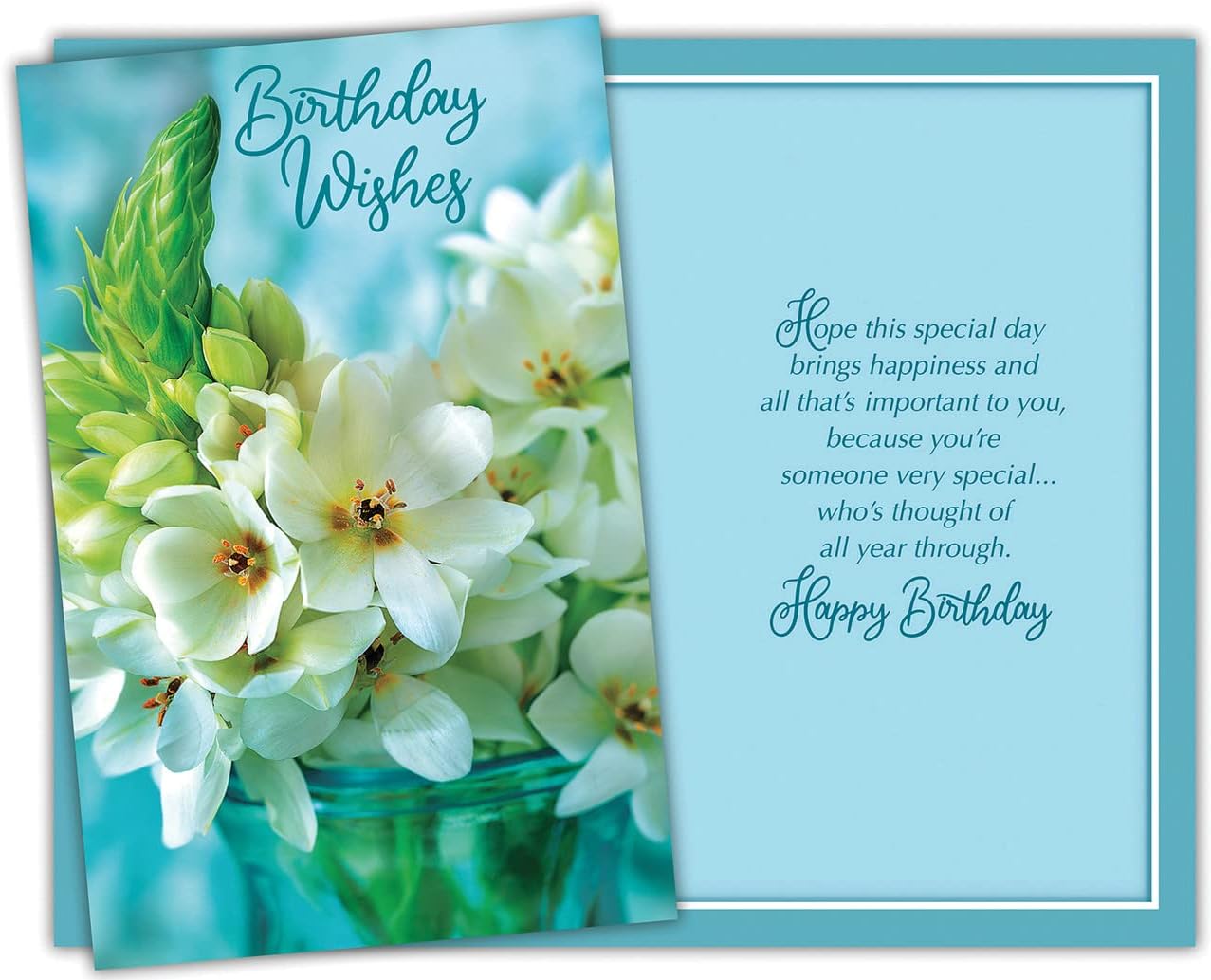 Braille Embossed Birthday Greeting Card - A Bouquet of Dogwoods in a Blue Vase