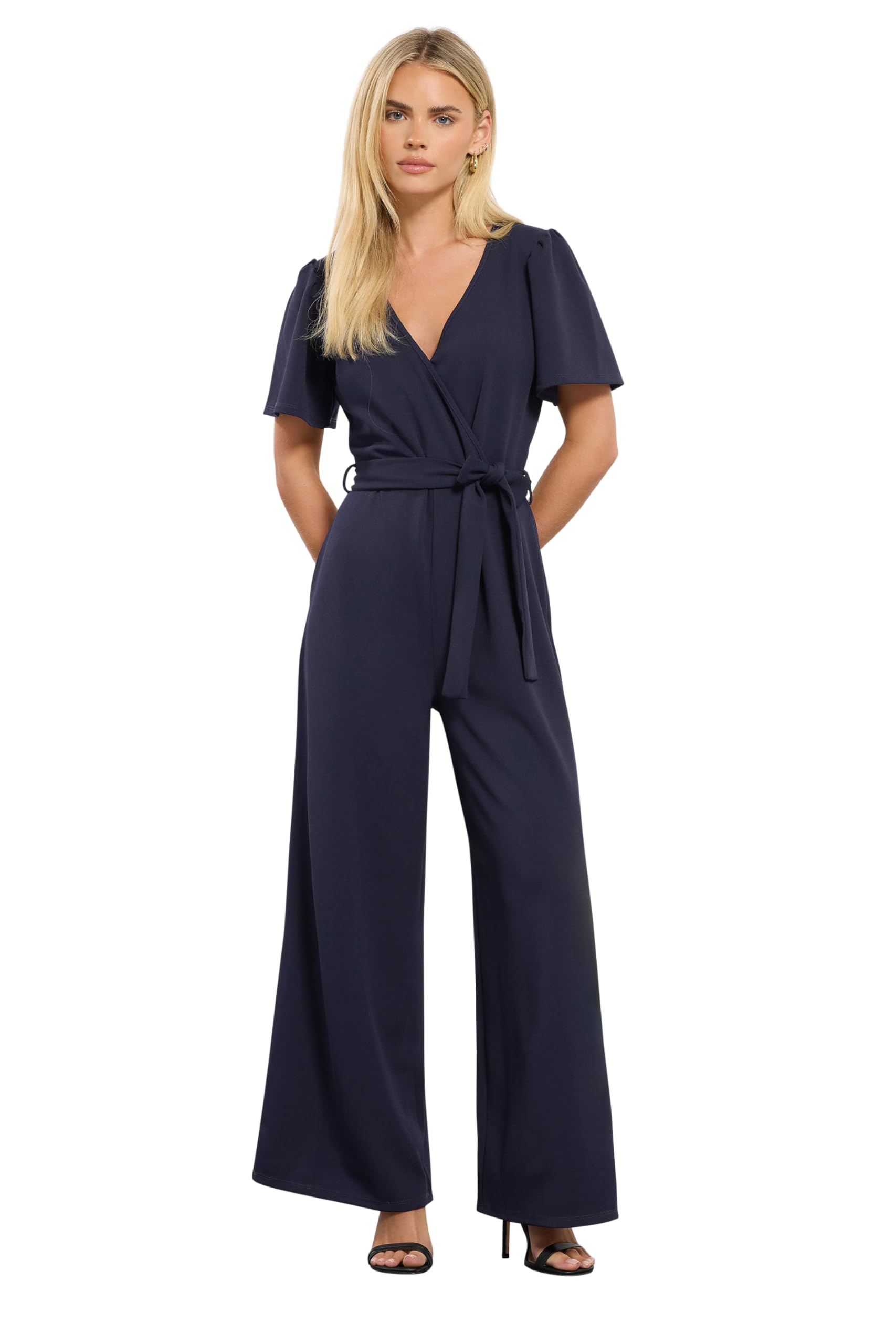 M&Co Petite Blue Wide Leg Jumpsuit - Women's