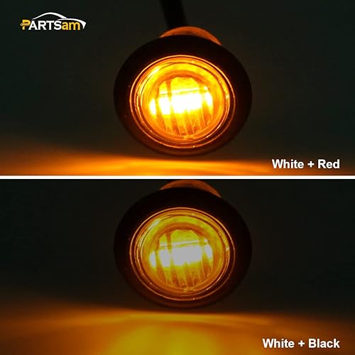 Miniatura 5 de Partsam 10 luces de marcador LED ámbar redondas de 34 pulgadas, luces de señal de giro de 3 cables para camioneta remolque, sellado impermeable,
