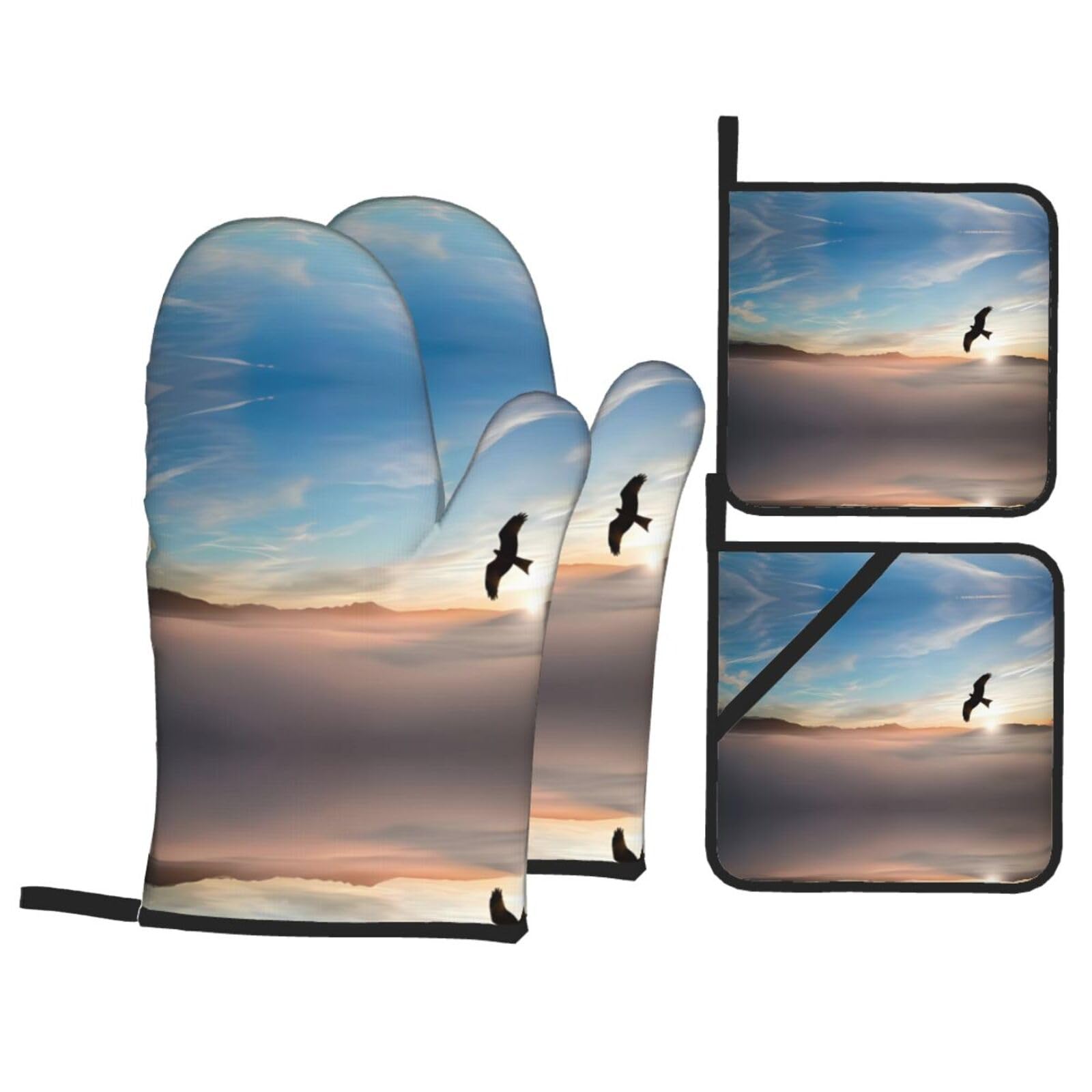 WHJSSF eagle mountains Prints Kitchen Baking Set - 4-Piece Heat Protection Layers with Waterproof Potholders for Oven, Grill & Serving
