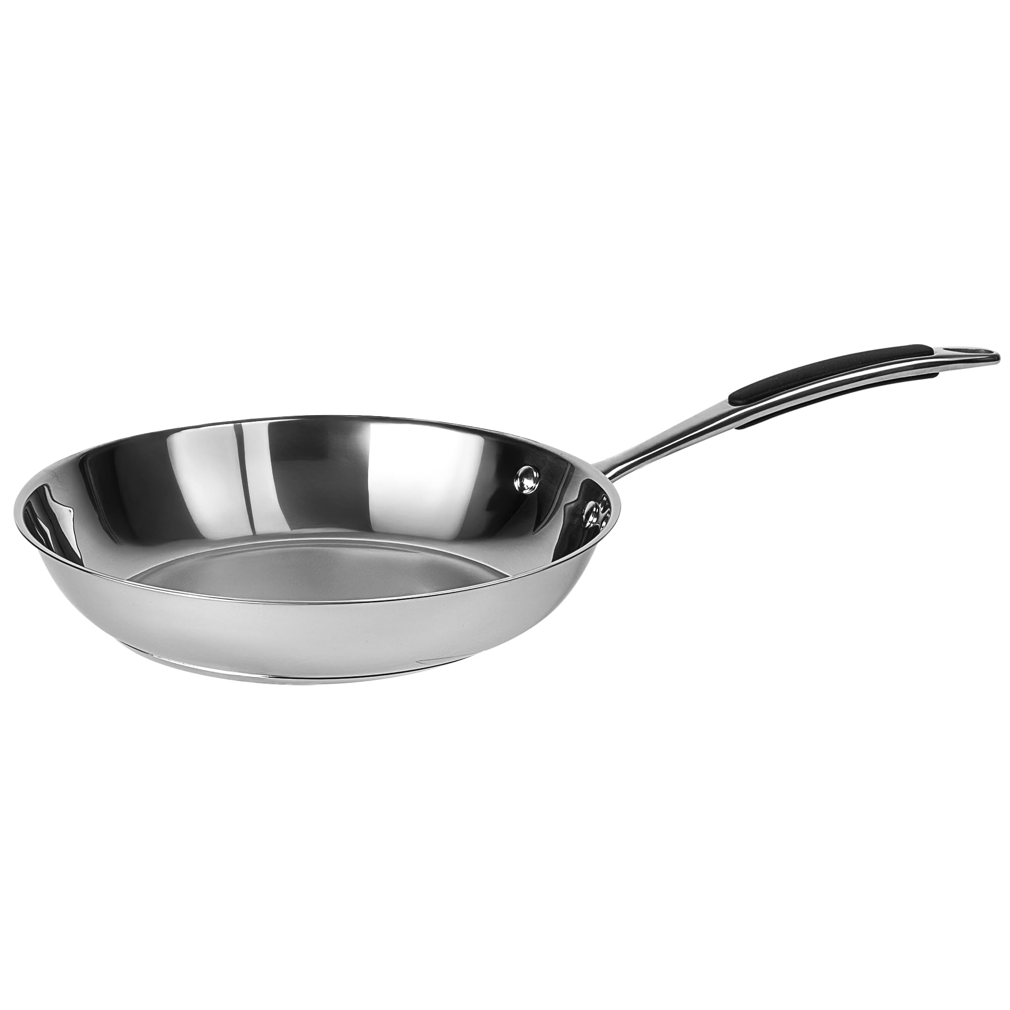 Prochef Silver Stainless Steel Frying Pan, 24Cm, Uncoated, Silicone-Coated Handle, Induction Compatible, Dishwasher Safe, Oven Safe To 220°C,