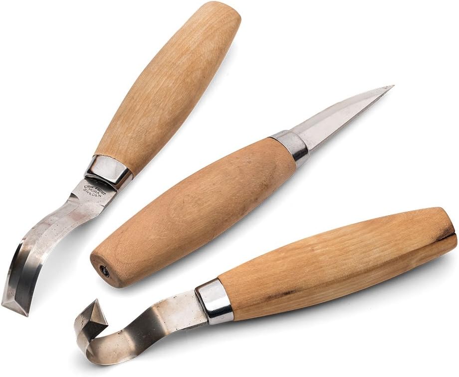 Kings County Tools Spoon Carving Woodworking Kit | Swedish Steel | Birch Wood Handles | Straight Blade Knife | Soft Curve and Deep Hook Carvers | Easy-to-Do Hobby