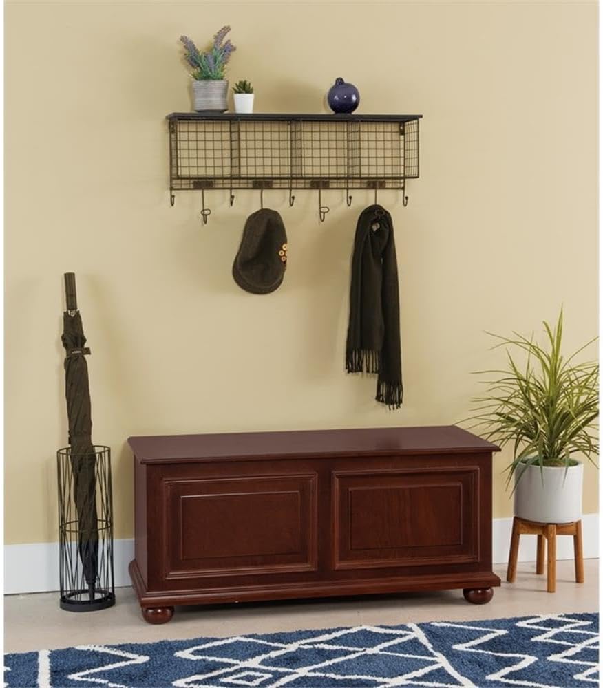 Pemberly Row Contemporary MDF Rubberwood Chest, Cherry Finish, 40.5" w x 16.75" d x 18" h, Decorative Molding, Bun Feet, Lined Storage, Child Safe Hinges, Living Room Accent Furniture