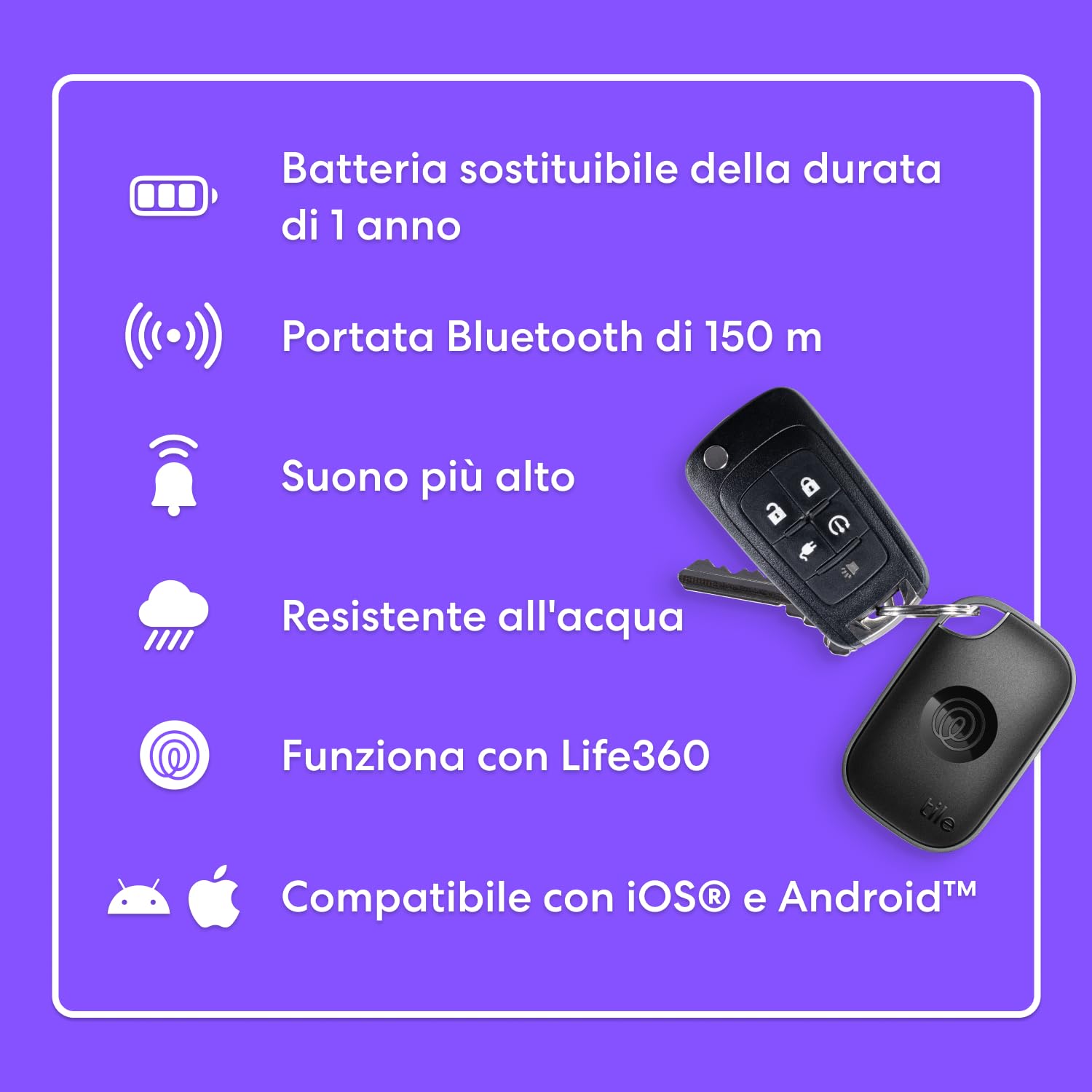 Tile by Life360 Pro Bluetooth Tracker for Keys, Bags, iOS Android, 1-Pack (Nero)