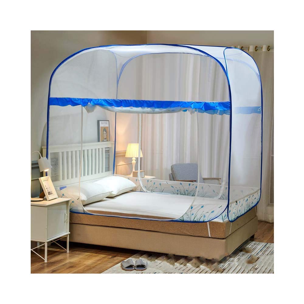 Mosquitera sin instalación, Dosel de Cama Extragrande, mosquitera portátil de Viaje, Cortina de Camping Plegable con Triple Puerta (Azul, 180 cm-200 cm)