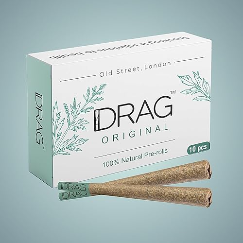 Drag Humos de hierbas originales de 10 x 1, sin nicotina, sin tabaco, mezcla de hojas de artemisa bebé con un toque de hierba de limón, reemplaza el