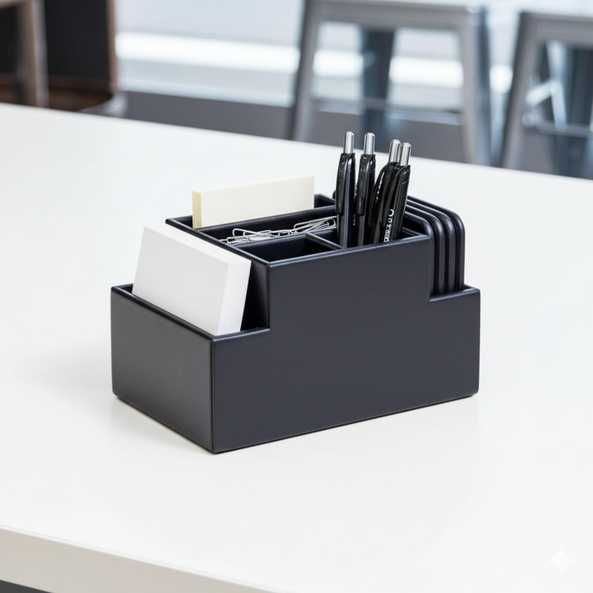 Dacasso Organizer na biurko, skóra, czarny, 15 cm x 10 cm x 10 cm