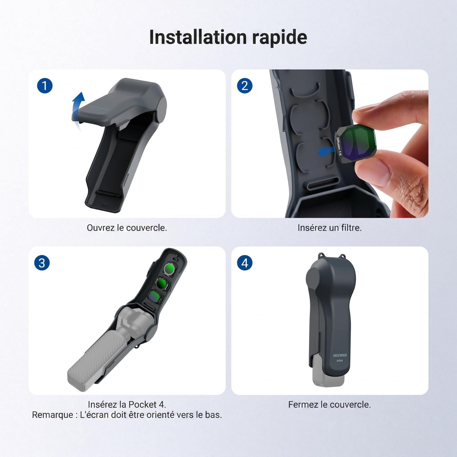 NEEWER Étui de Protection Compatible avec DJI Osmo Pocket 4/3 & Xtra Muse, Housse de Voyage Accessoire Caméra Sport avec Emplacements Filtres et Sangle Poignet, AC088 (Gris Foncé)
