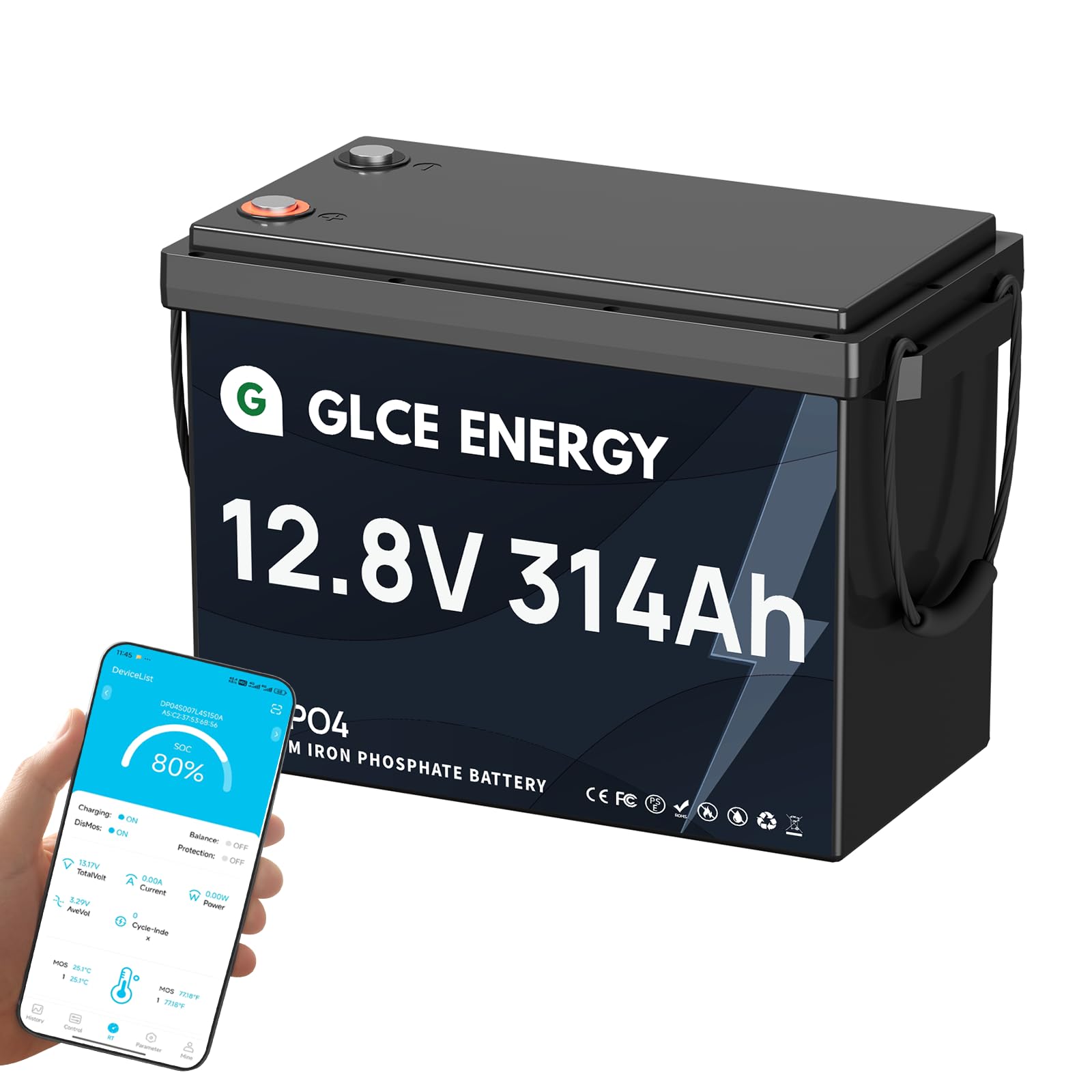 Batterie Lithium 12V 300Ah, BMS 200A intégré, Rechargeable 3840Wh Batterie LiFePO4, 4000~15 000 Cycles, pour Solaire Marine RV