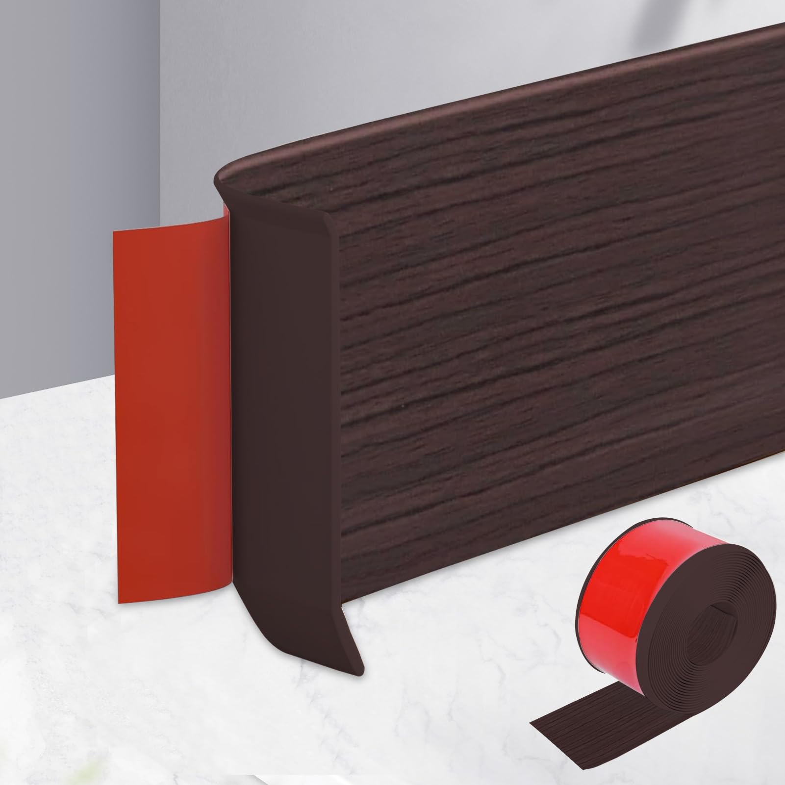 3.0M Self-Adhesive PVC Soft Skirting Board, Skirting Board Width 10cm, Self-Adhesive End Strip, Transition Profile for Wall and Floor, Flexible Skirting Board for Kitchen, Bathroom and Living Room — image 1