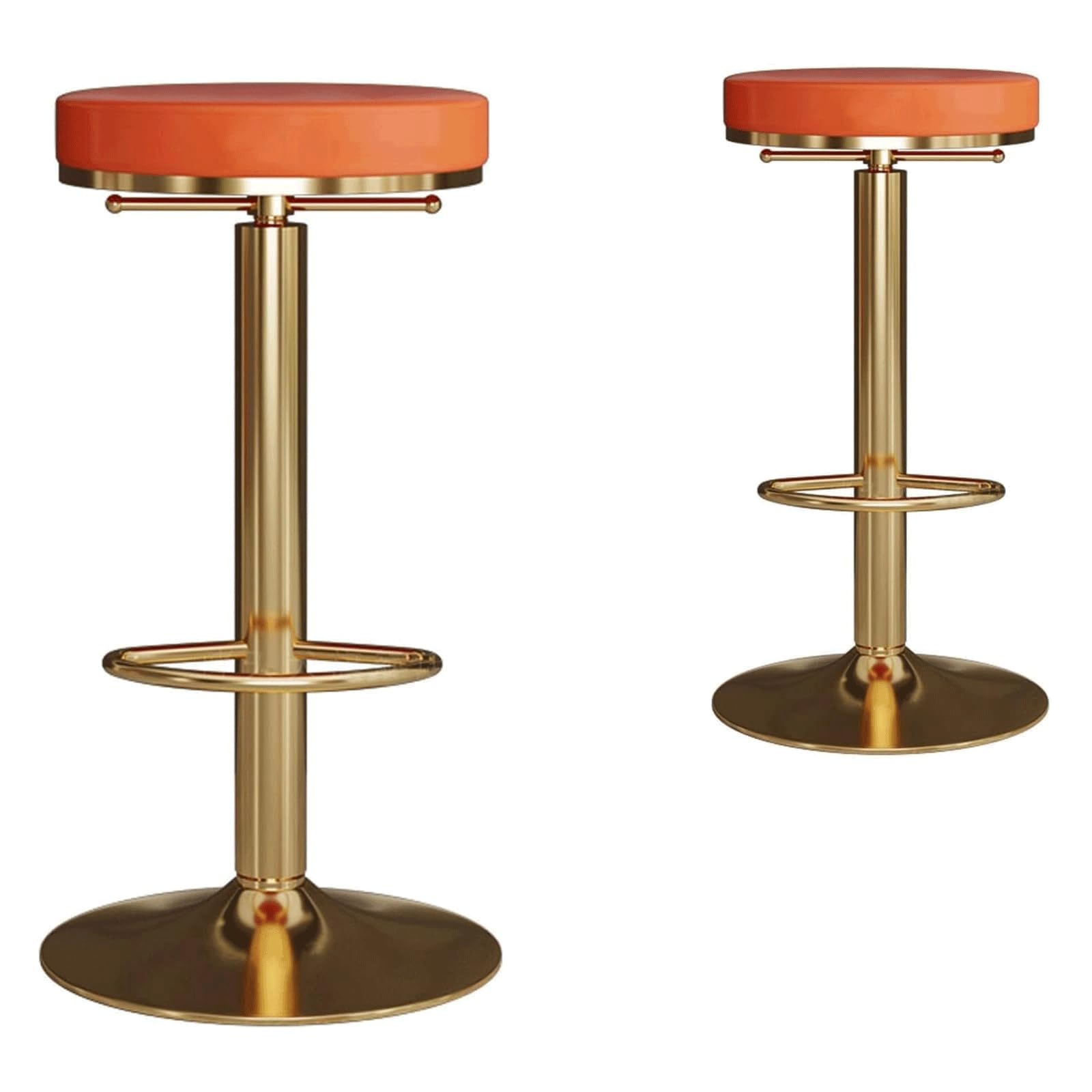 HNYJVZEVG Upholstered Barstools Set of 2 Kitchen Island Chairs Adjustable Bar Stools Pu Leather Backless and Armless Bar Chairs with Footrest(Orange,65-80cm)