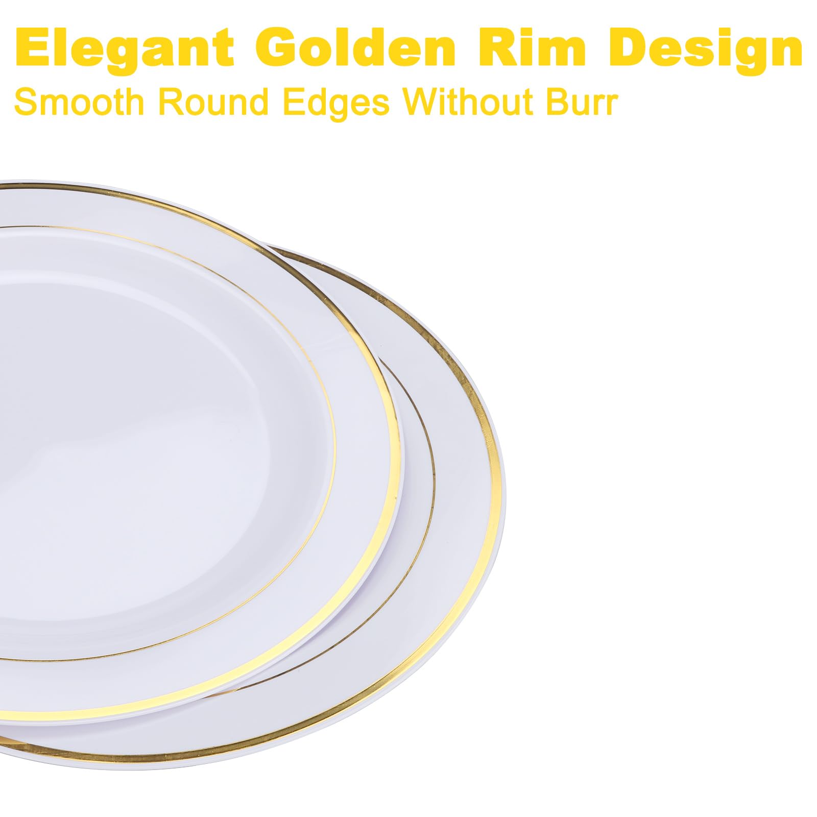 SHUESS 40 Pack White Plastic Plates With Gold Rim - 10 Inches Round Plastic Plates Reusable - Sturdy Dinner Plates - Elegant Party Plates For Weddings, Parties, Catering, And Picnics (26 Cm - View #2