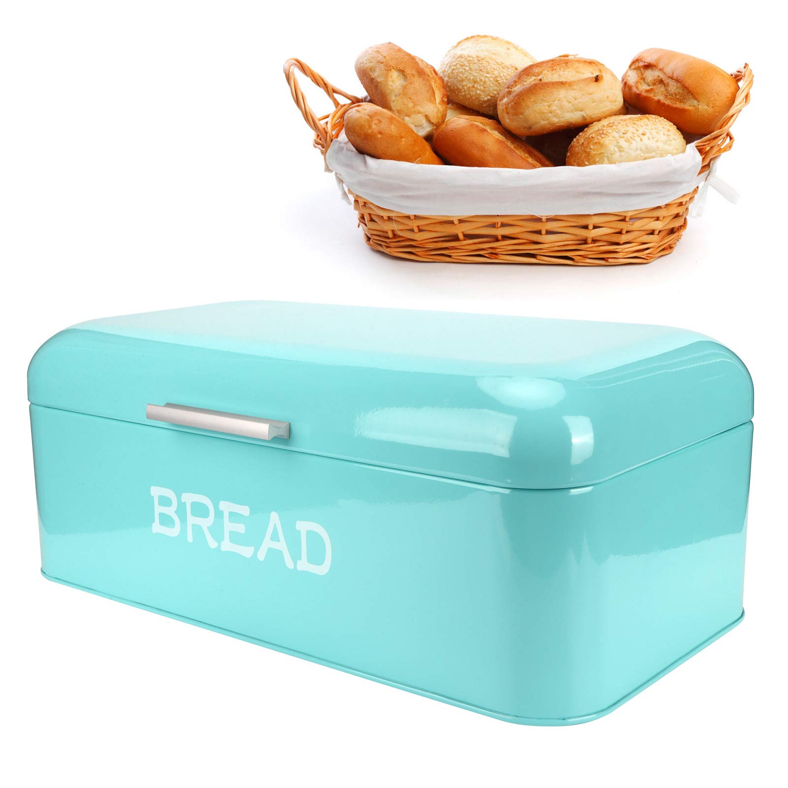 Cocoarm Duży Pojemnik na Chleb Żelazny Pojemnik na Chleb 42 X 16,5 X 24 Cm Blat Kuchenny Organizer z antypoślizgową podstawą Pokrywa Blokująca Kurz Gładka Powierzchnia Malowana Proszkowo do Domowej