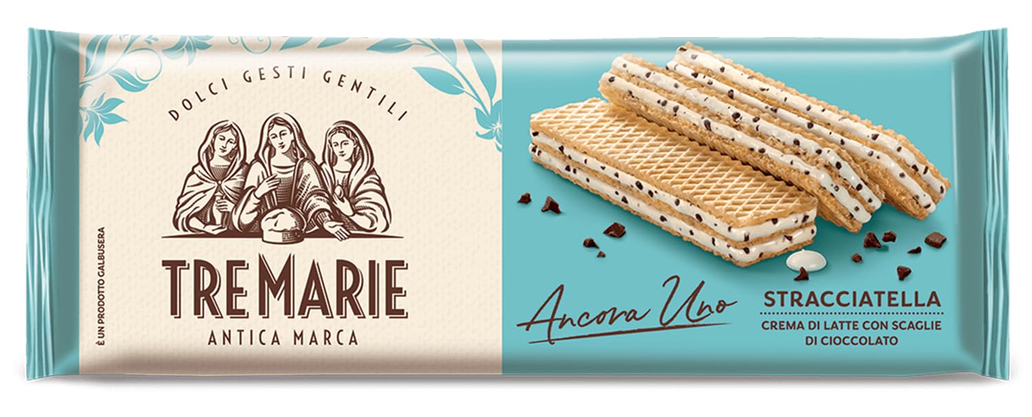 Ancora Uno Stracciatella Wafer Farciti con Crema Latte e Scaglie di Cioccolato Fondente per tre marie 140g [BOX da 10 Confezioni]