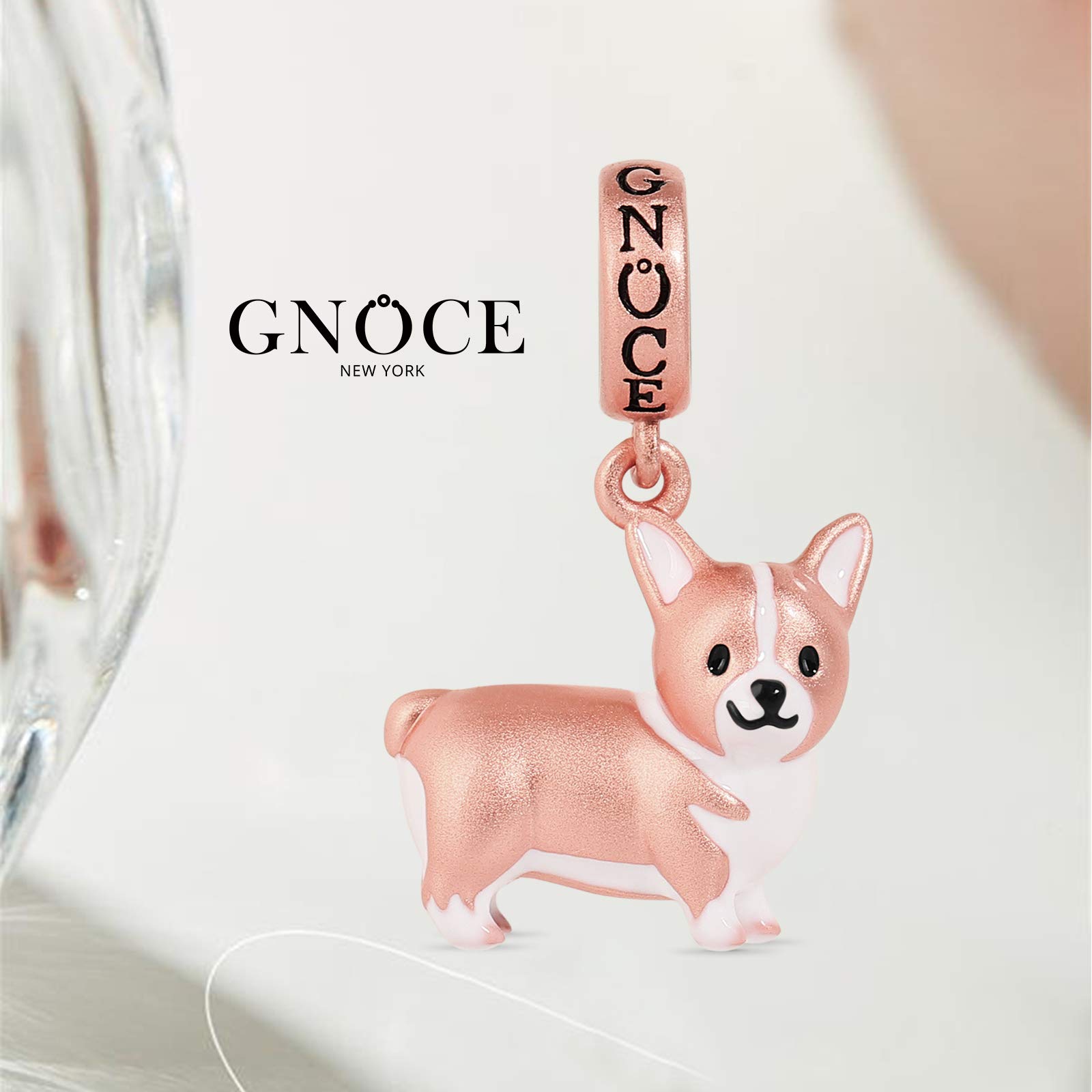 GNOCE Corgi Anhänger Charm Sterling Silber Matt 18 Karat Roségold plattiert Tier Hund Beads Charm Fit Armband/Halskette Weihnachts Geschenk für Frauen Mädchen Tochter