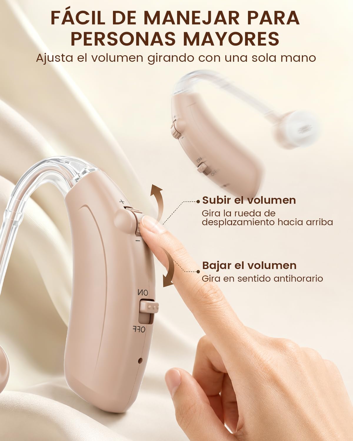 Dispositivo de sonido recargable para adultos: 48 horas de batería, carga rápida por USB-C y un diseño ligero y discreto