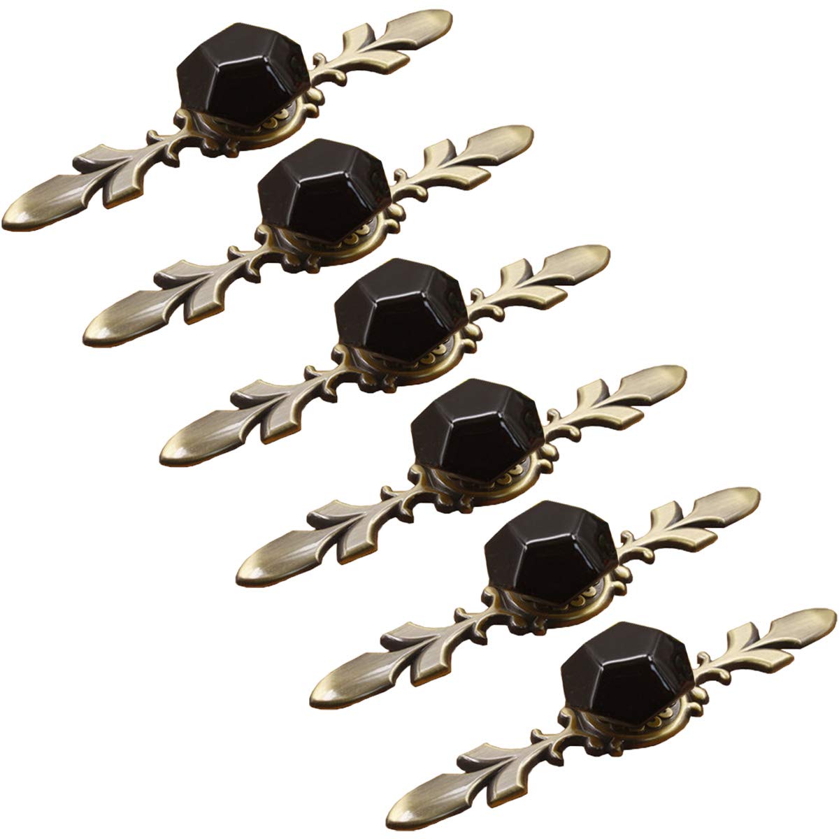 Maniglie decorative vintage Maniglie, maniglie antiche, pomelli, accessori for mobili, set di 6 pomelli for porte in ceramica a forma di diamante Pomelli for vanità con base in ottone anticato (Color