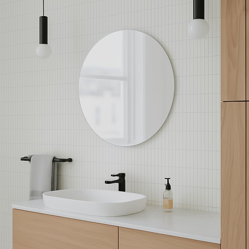 Frameless 12-Inch Bathroom Mirror – Circular Wall Design, Clean Look, Perfect for Vanity, Entry, Bedroom, or Small Space Styling and Use-image-0